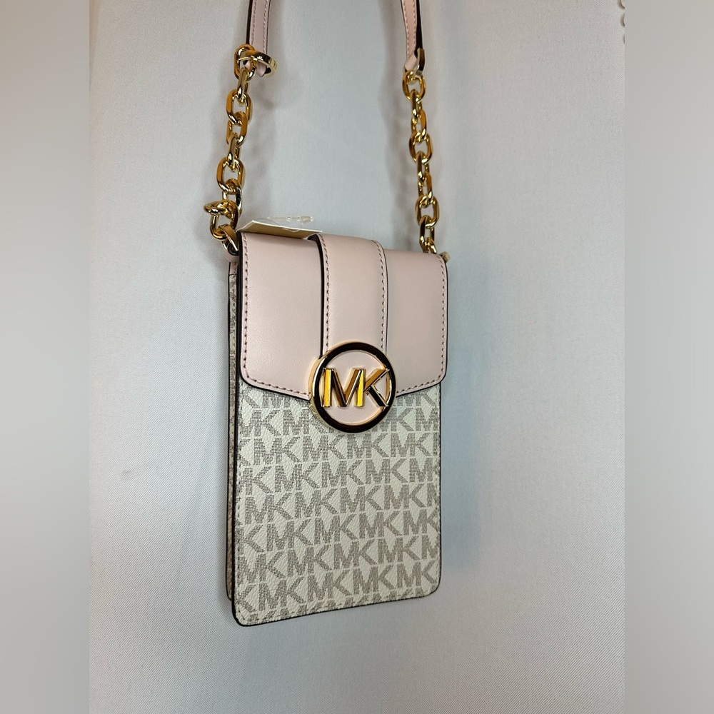 Michael Kors Carmen Small Phone Holder Crossbody Shoulder Bag Purse - Blush